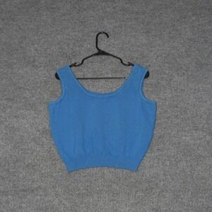 ST JOHN Knit Crop Tank Top Womens L Blue Knit Designer Layering Pullover Sports